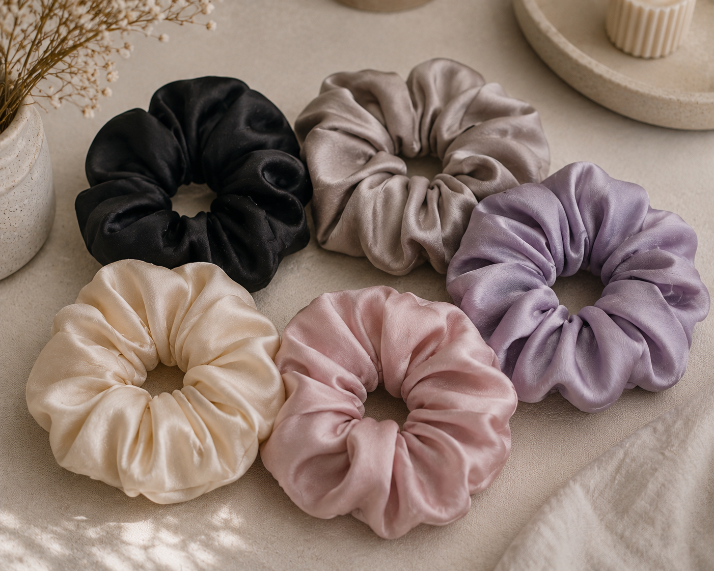 Mulberry Silk Scrunchie Set – 19 Momme | Set of 5